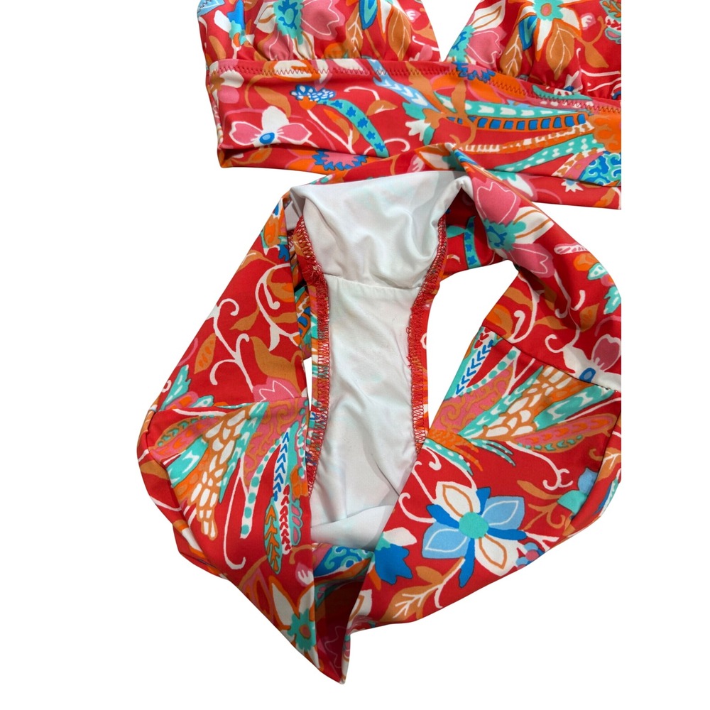 Helen Jon Womens Floral Paisley High Waisted Bikini Set Red Orange XS - Picture 2 of 10